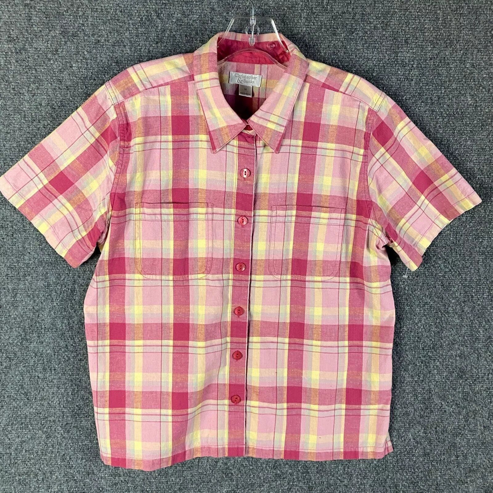 Other Christopher & Banks Top Women's Medium Plaid Button Up Pink Size M / US 6-8 / IT 42-44 - 1 Thumbnail