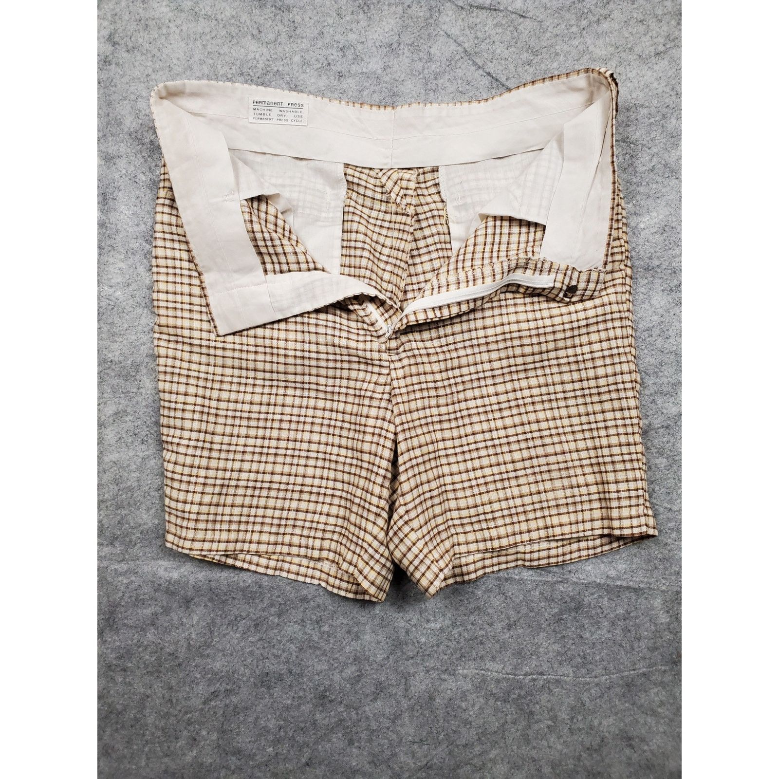 Other Vintage Men's L Brown & White Plaid Shorts Eclectic Grandpa Size US 35 - 3 Thumbnail