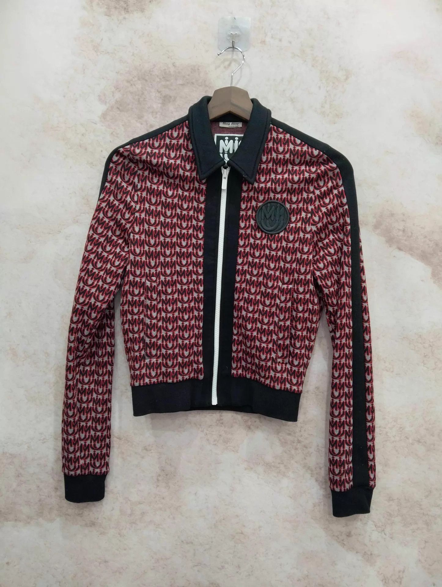 Miu Miu MIU MIU burgundy logo jacquard jacket S Size S / US 4 / IT 40 - 1 Thumbnail