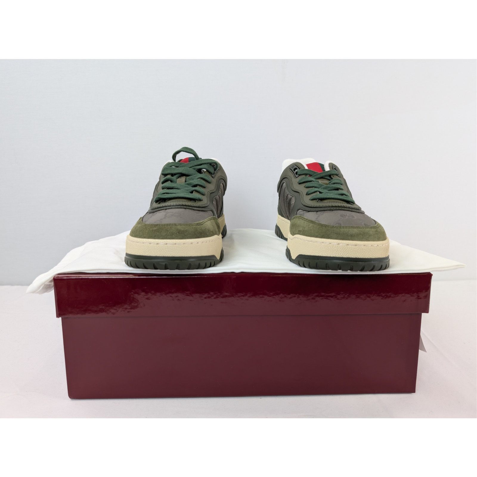 Gucci o1rshd1 GG Supreme fabric and suede Re-Web sneaker in green Size US 9 / EU 42 - 18 Thumbnail