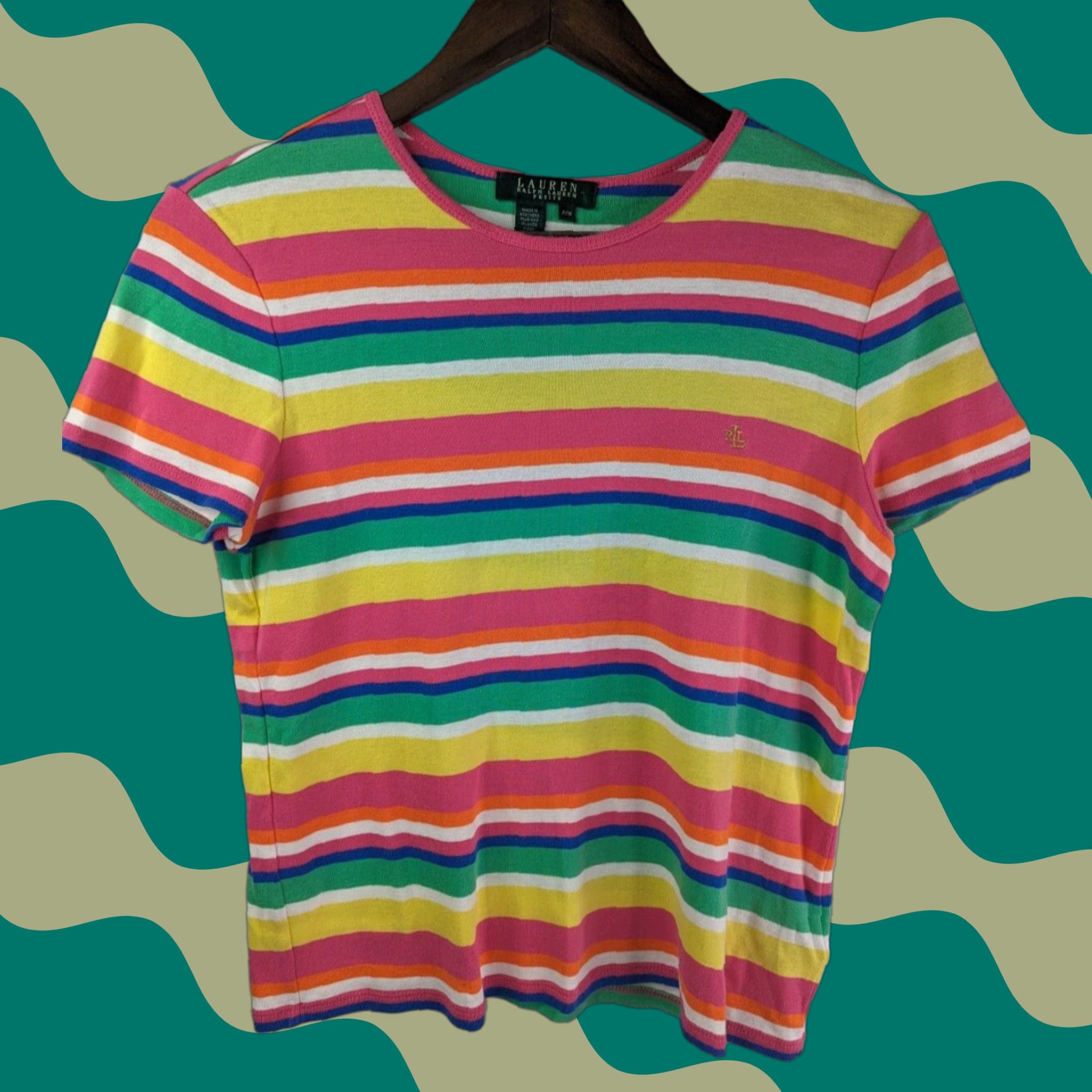 Ralph Lauren Lauren Ralph Lauren Womens M Petite Striped Short Sleeve Crewneck Tee Shirt Color Multicolor Cotton T-Shirt Women Petite Size M / US 6-8 / IT 42-44 - 1 Thumbnail