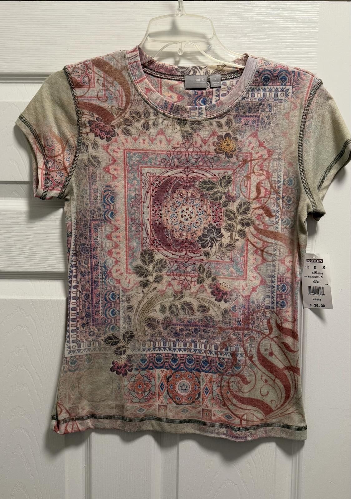 Designer Apt. 9 Boho Kaleidoscope Rhinestone Tee S NWT Kohl’s Size S / US 4 / IT 40 - 6 Thumbnail