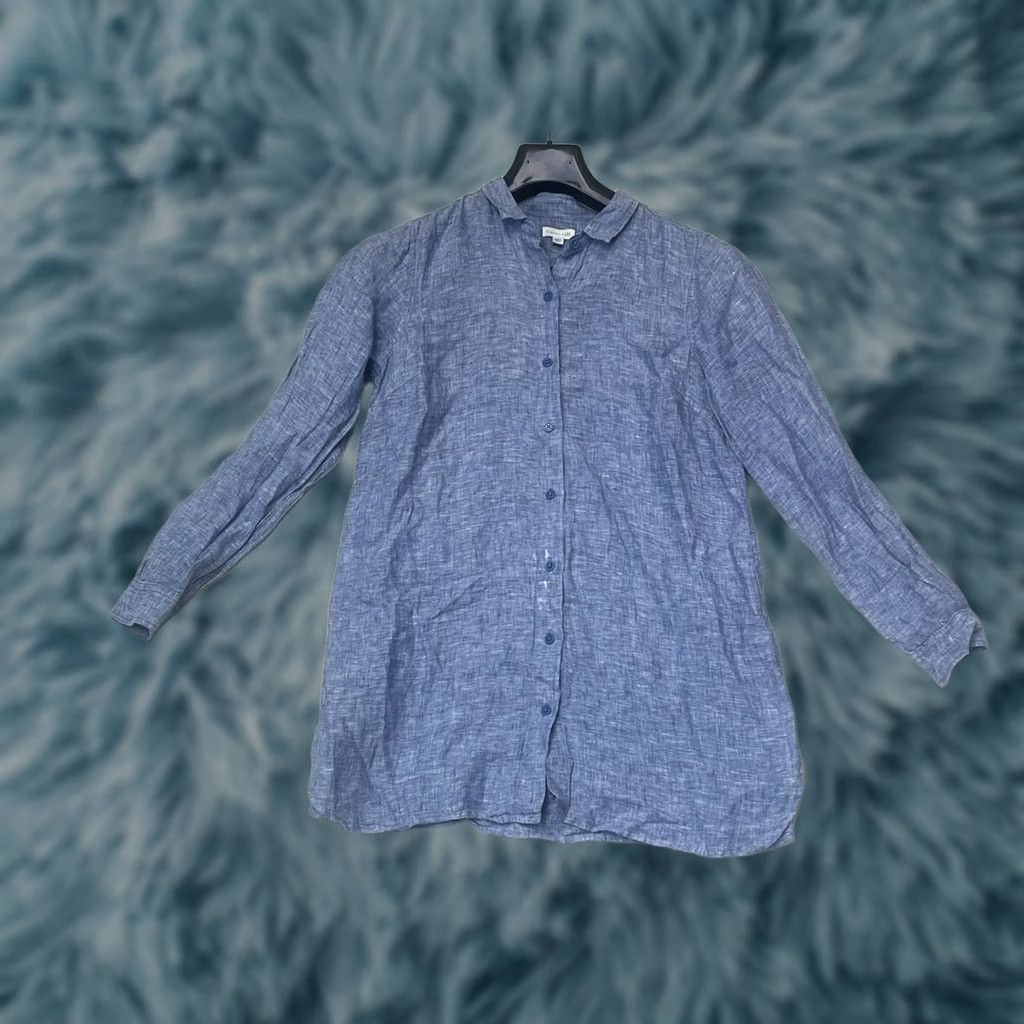 Vintage Garnet Hill Shirt Blue Button Down PP Women Linen Size XXS / US 00 / IT 34 - 1 Thumbnail