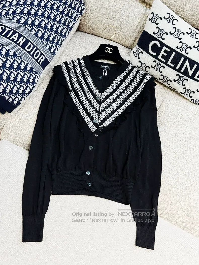 Chanel Chanel 20S Roof Series Black Ruffle Knitted Cardigan coat Size XS / US 0-2 / IT 36-38 - 5 Thumbnail
