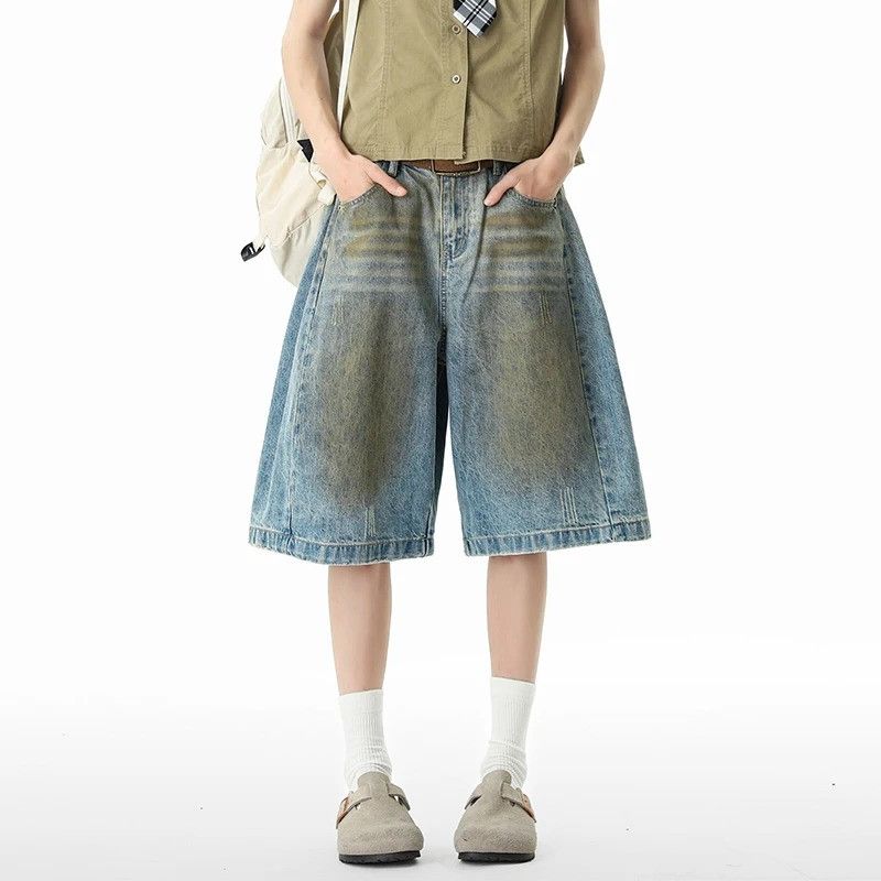 Jean Tie-Dye Distressed Denim Shorts Men Baggy Streetwear Size US 34 / EU 50 - 3 Thumbnail