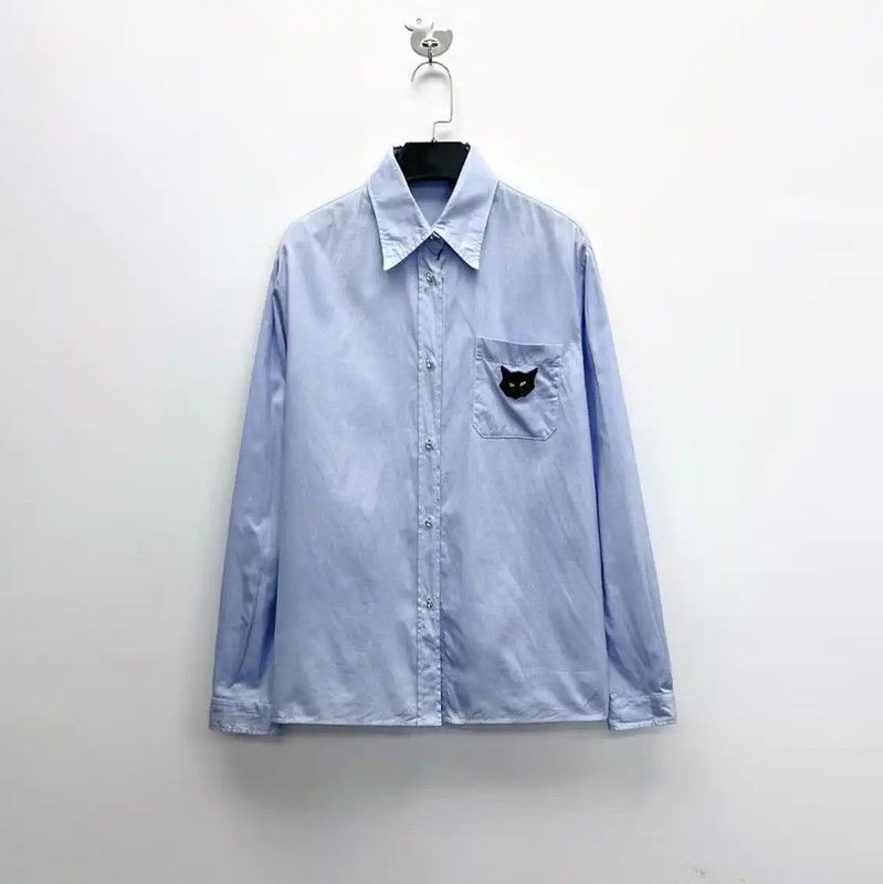 Miu Miu Miu Miu Light Blue Cotton Long Sleeve Shirt 0089 Size L / US 10 / IT 46 - 1 Thumbnail