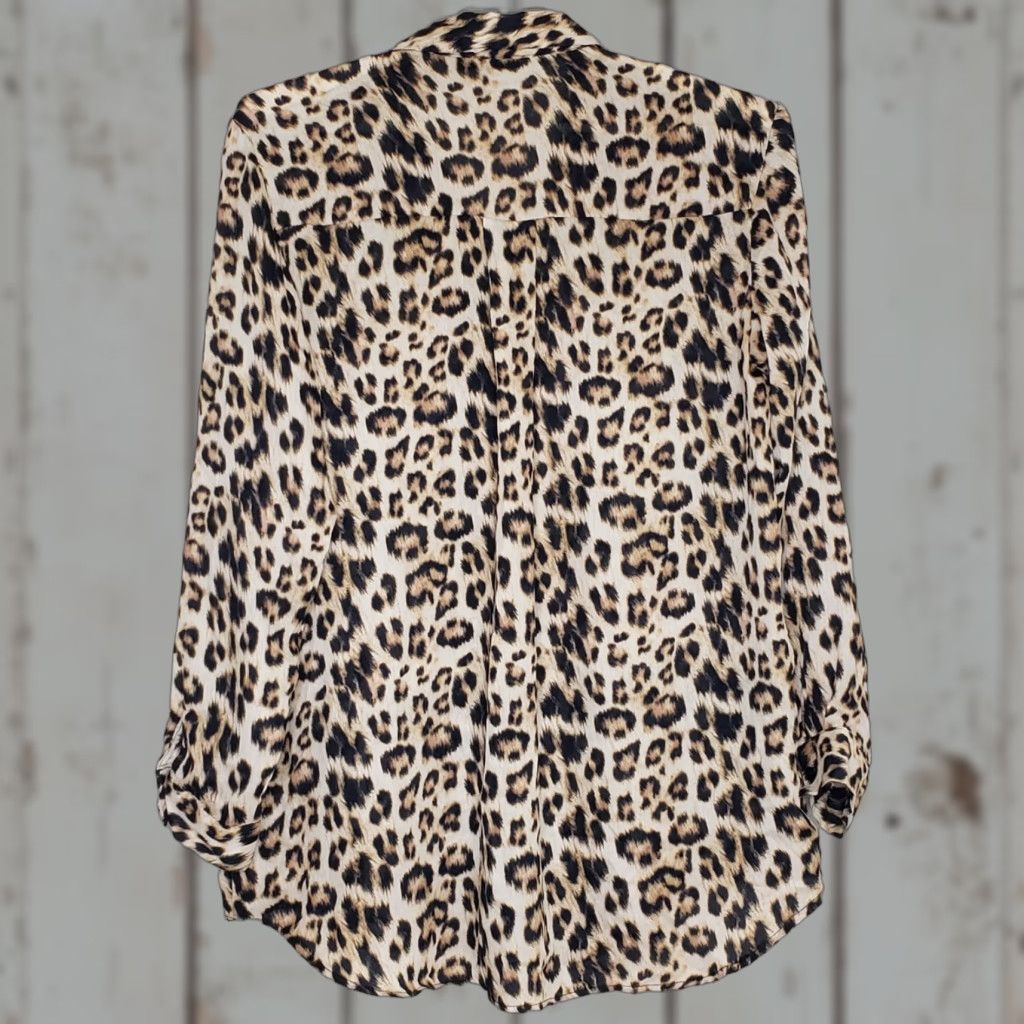 Zara Zara Tunic Top Button-Up Long Sleeve Brown Leopard Print 21.5” Armpit to Armpit Large Womens Regular Fit Button Front Collared Sheer Easy Care Size L / US 10 / IT 46 - 1 Thumbnail