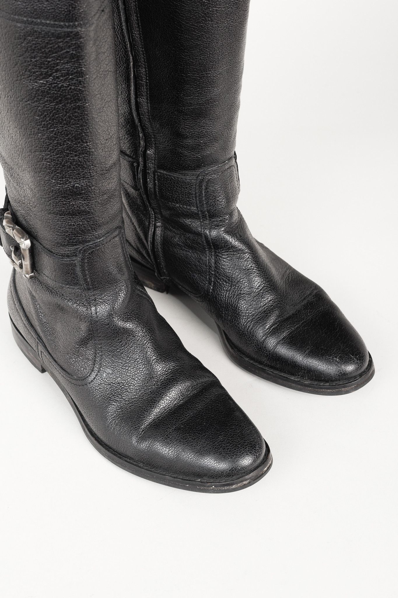 Burberry Burberry Black Grained Leather Buckled Riding Boots Size US 5.5 / IT 35.5 - 6 Thumbnail