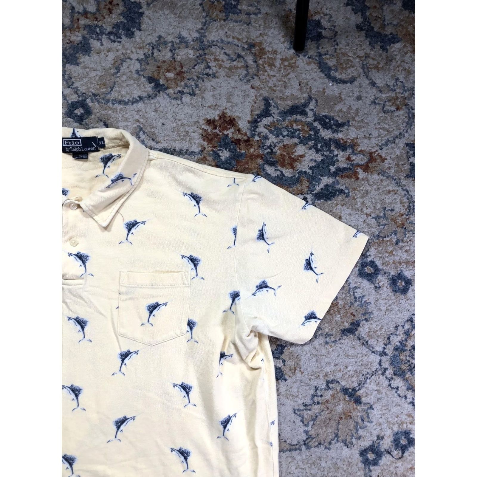 Polo Ralph Lauren VINTAGE Polo Ralph Lauren Polo Shirt Mens XL Yellow Marlin Fish Print 90s Size US XL / EU 56 / 4 - 4 Thumbnail
