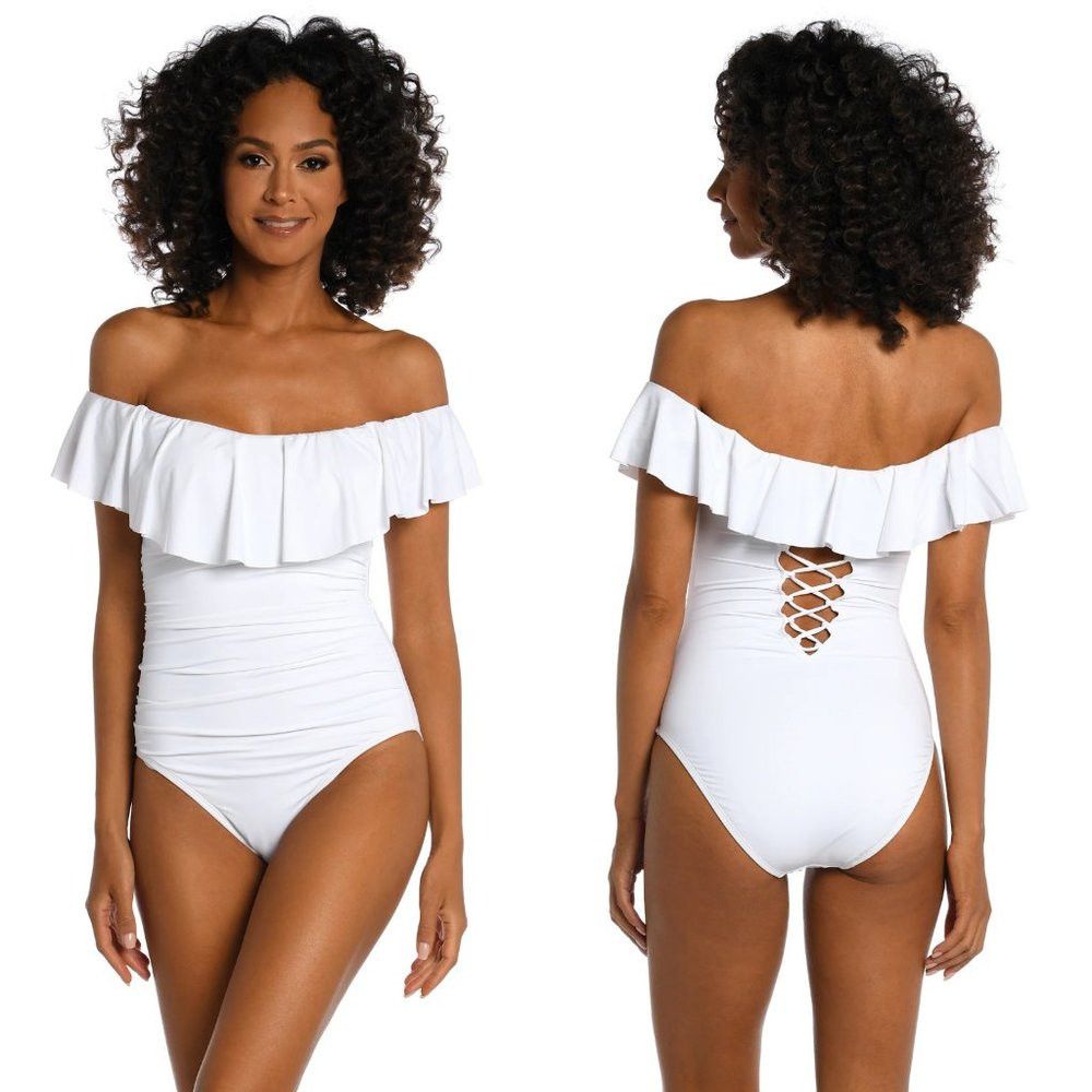 Other NWT New La Blanca Off the Shoulder One-Piece Yellow Swimsui Size S / US 4 / IT 40 - 8 Thumbnail