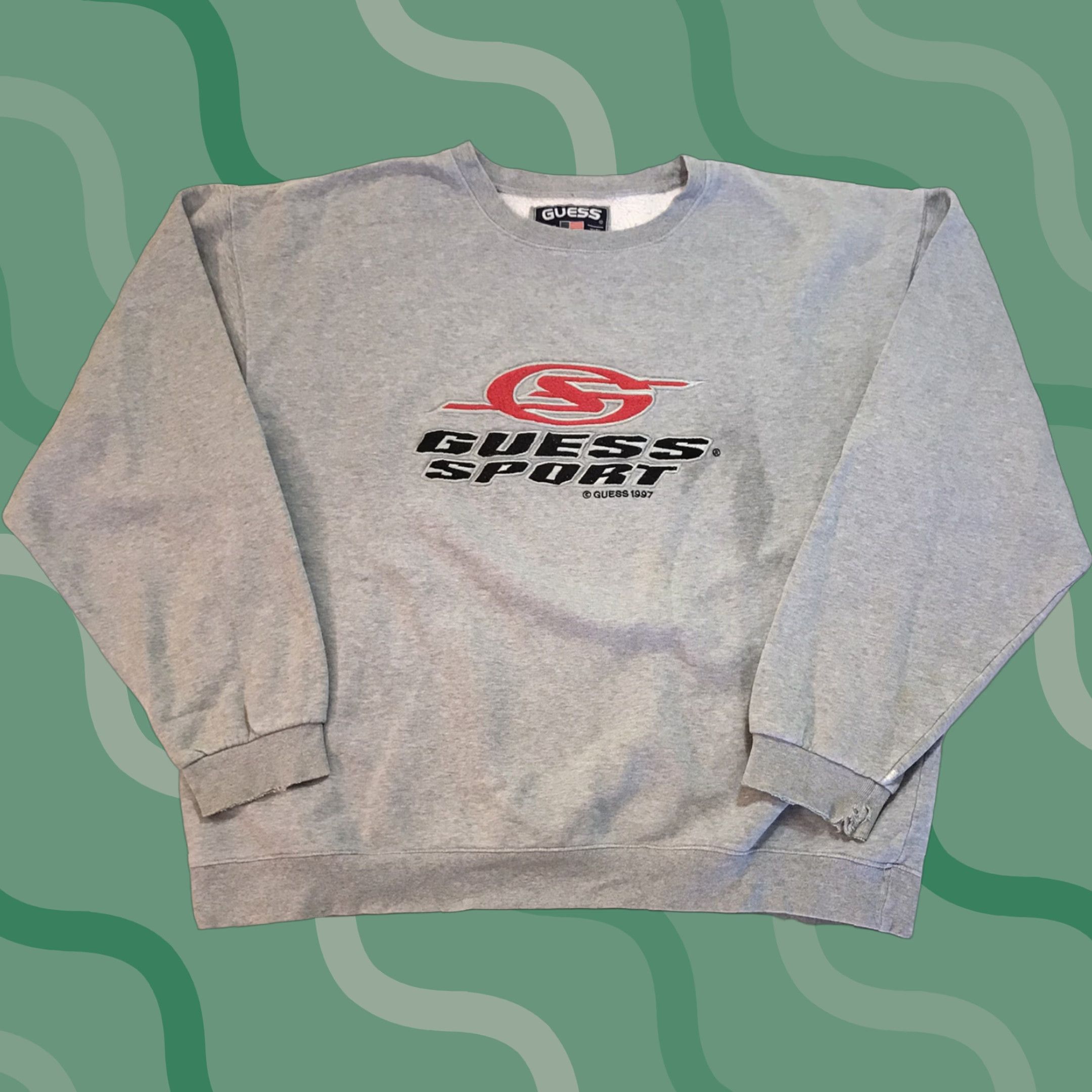 Guess VINTAGE GUESS Sweatshirt 90s Spell Out Logo Travis Scott Crewneck Mens L Gray Embroidered Knit Cotton Blend Pullover Size US L / EU 52-54 / 3 - 1 Thumbnail
