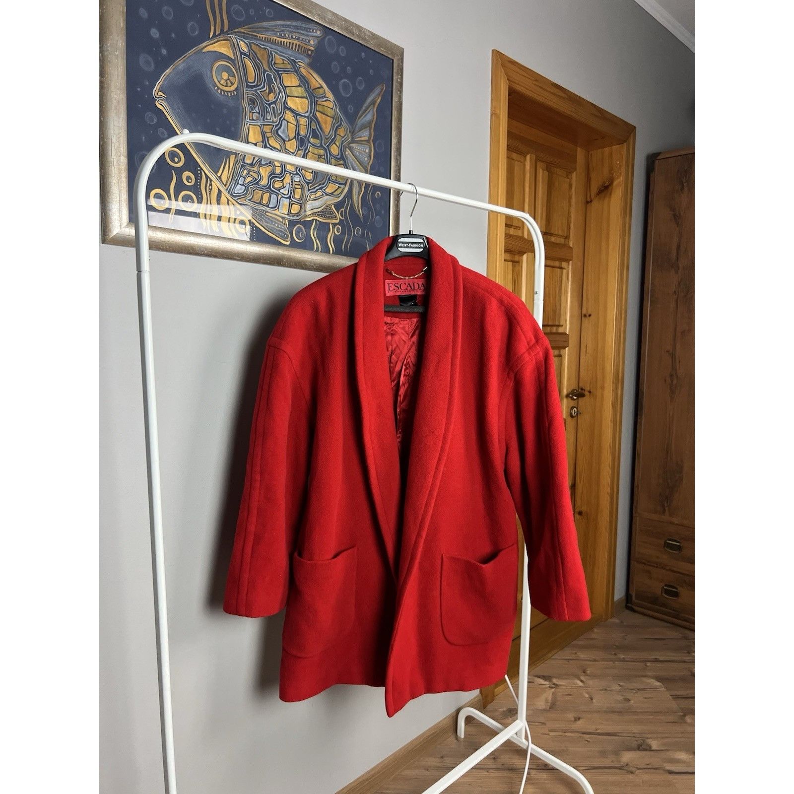 Escada Escada Margaretha Ley Vintage Women`s Wool Red Oversized Coa Size L / US 10 / IT 46 - 2 Thumbnail