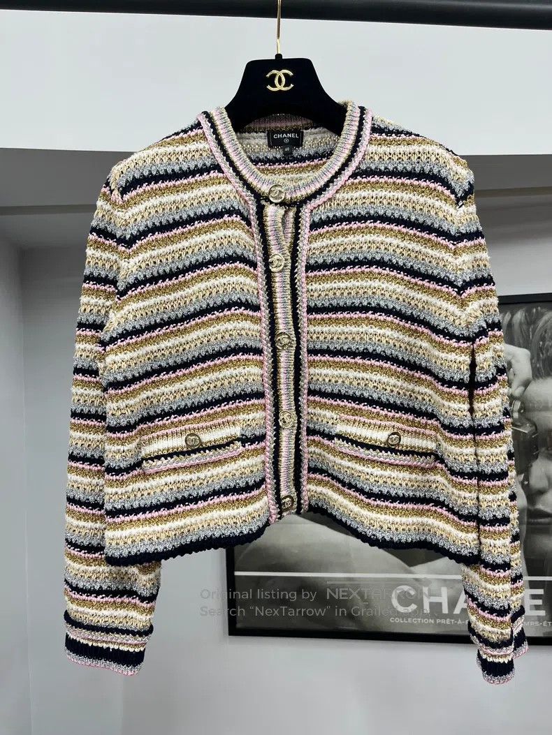 Chanel Chanel 24P silver thread colour block striped knitted card Size S / US 4 / IT 40 - 1 Thumbnail