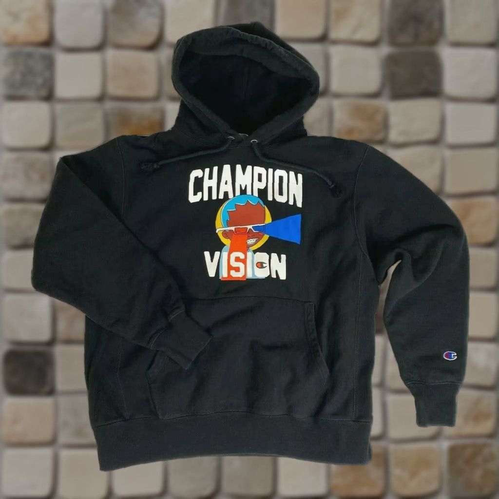 Champion VINTAGE? No, not vintage. Champion x Hebru Brantley Vision Reverse Weave Hoodie M Black Logo Graphic Print Mens Hoodie Size US M / EU 48-50 / 2 - 1 Thumbnail