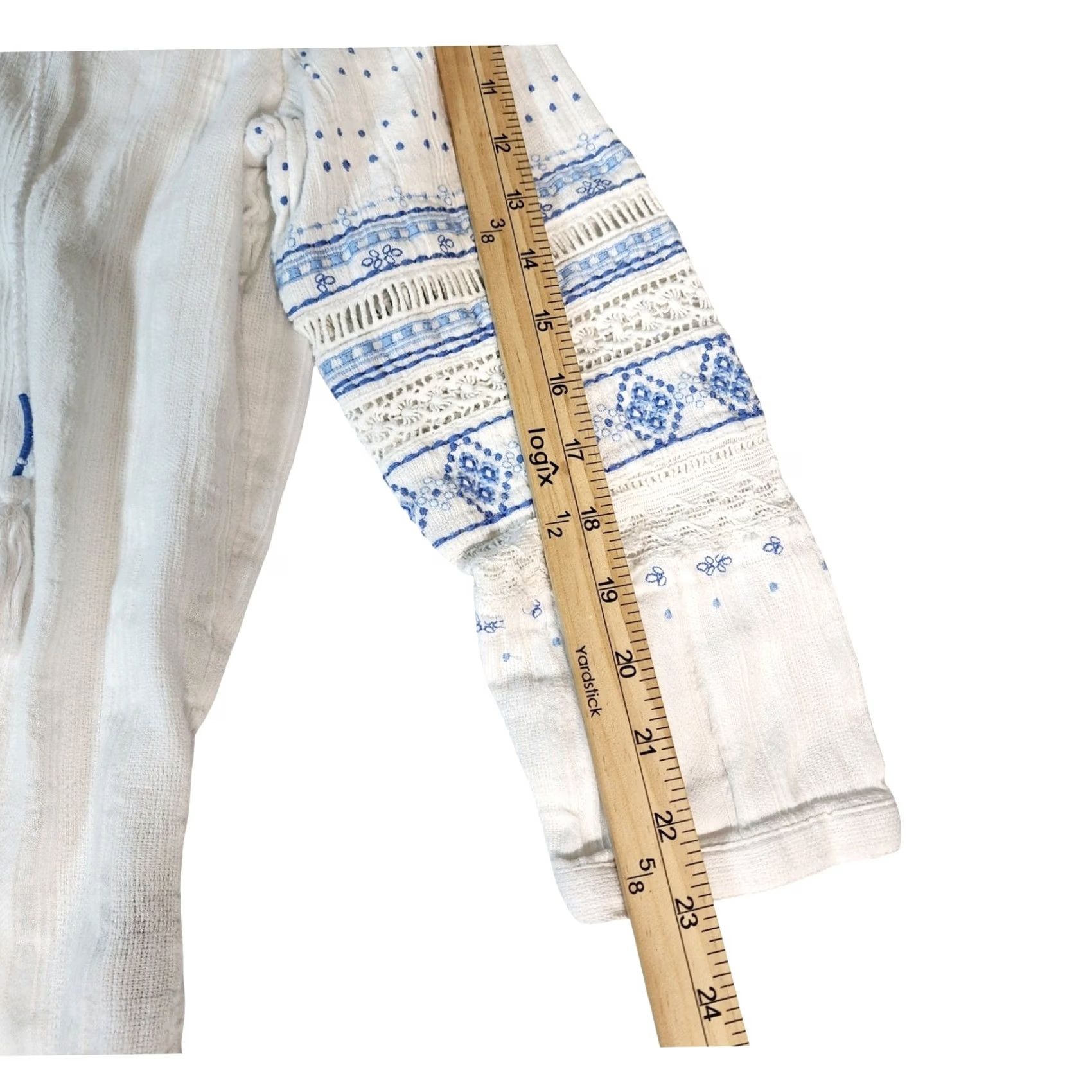 Vintage Bob Timberlake Womens XS White Blue Embroidered Cotton Gauze Peasant Blouse Size XS / US 0-2 / IT 36-38 - 5 Thumbnail