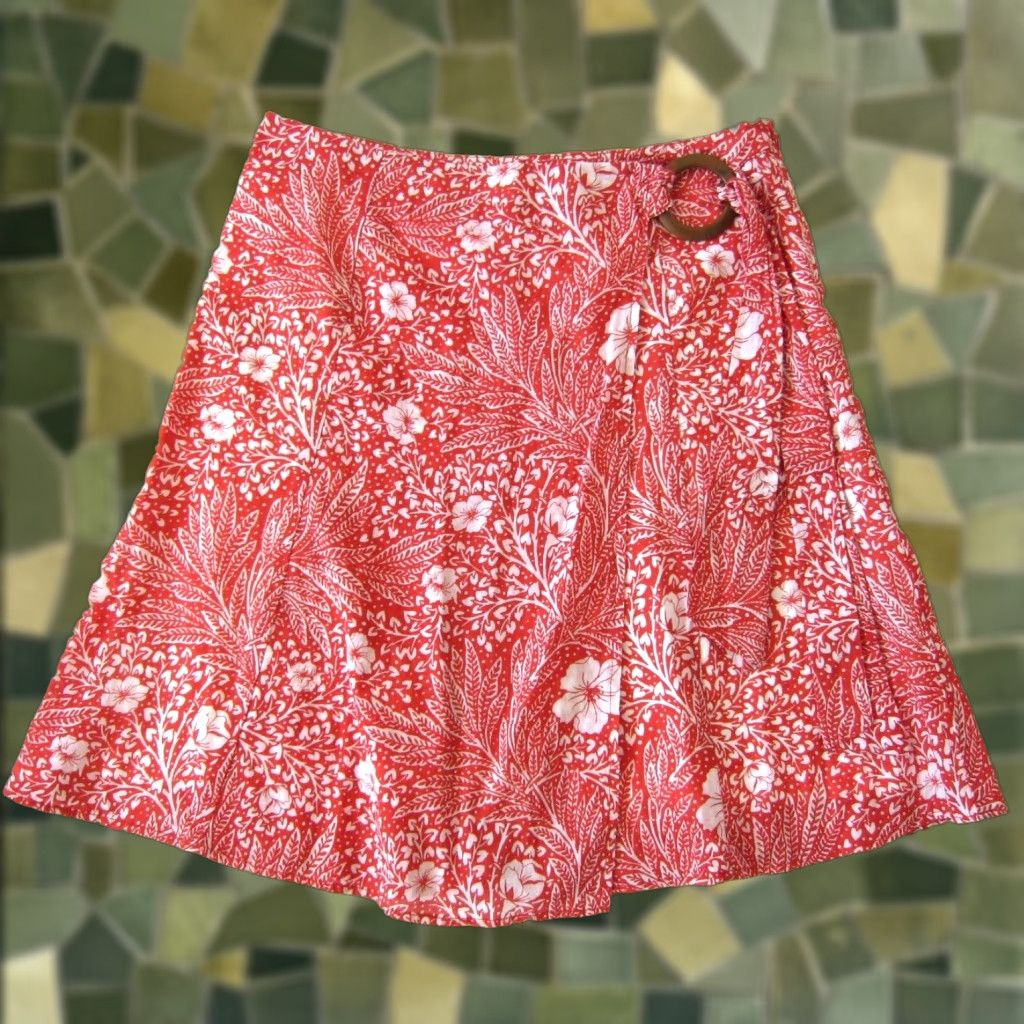 Ann Taylor Ann Taylor Skirt Women 6 Red Cotton Floral Lined A-Line Zip Wrap Knee Length Size 28" / US 6 / IT 42 - 1 Thumbnail
