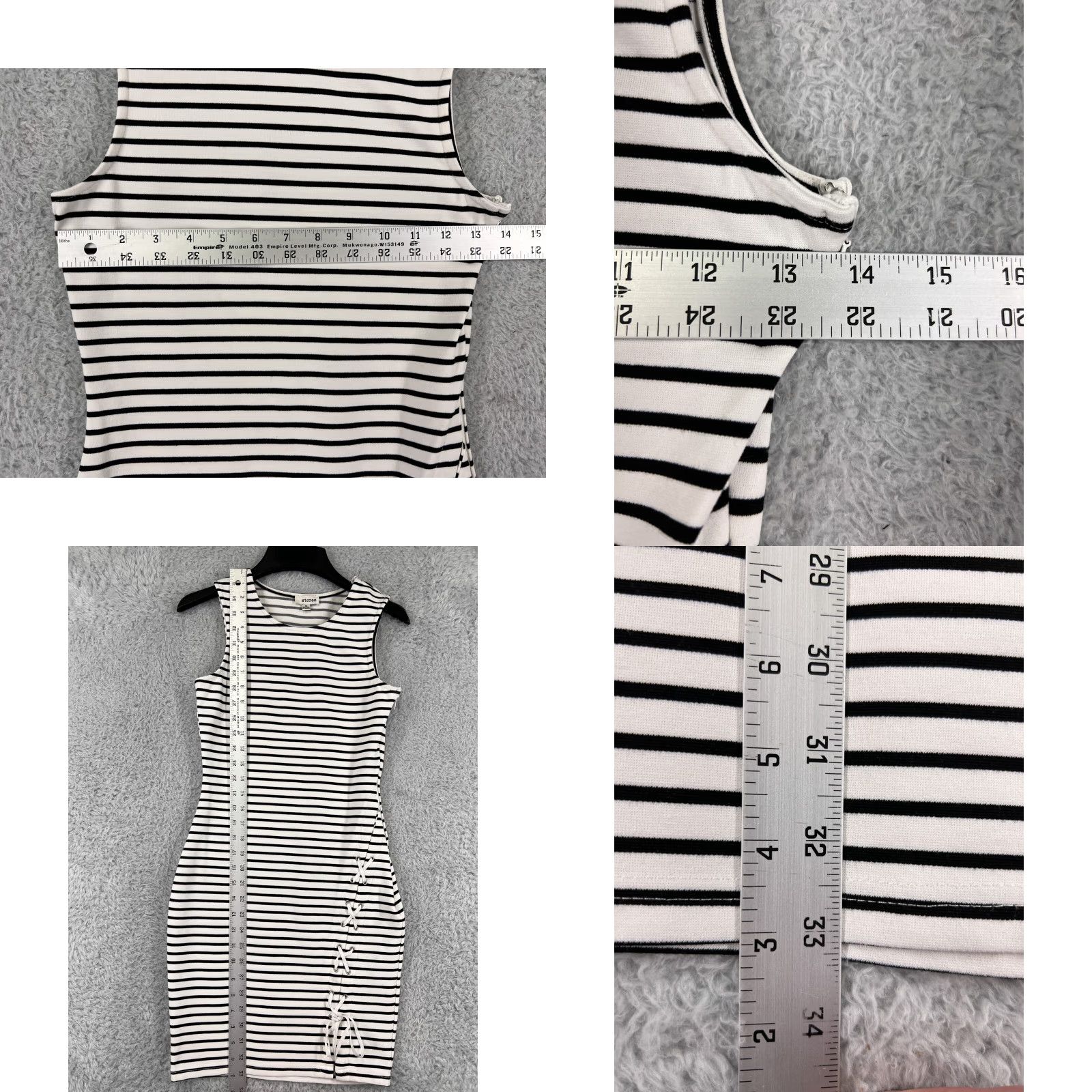 Vintage Storee Dress Womens XS Black White Stripe Cotton Blend Knit Mini Sleeveless Round Neck Pullover Size XS / US 0-2 / IT 36-38 - 9 Thumbnail