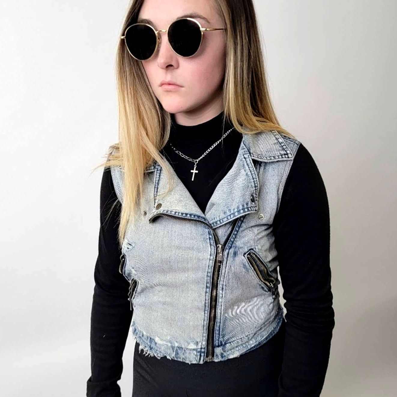 Other Distressed Denim Acid Wash Jean Jacket Jersey Knit Jacket Size S / US 4 / IT 40 - 1 Thumbnail