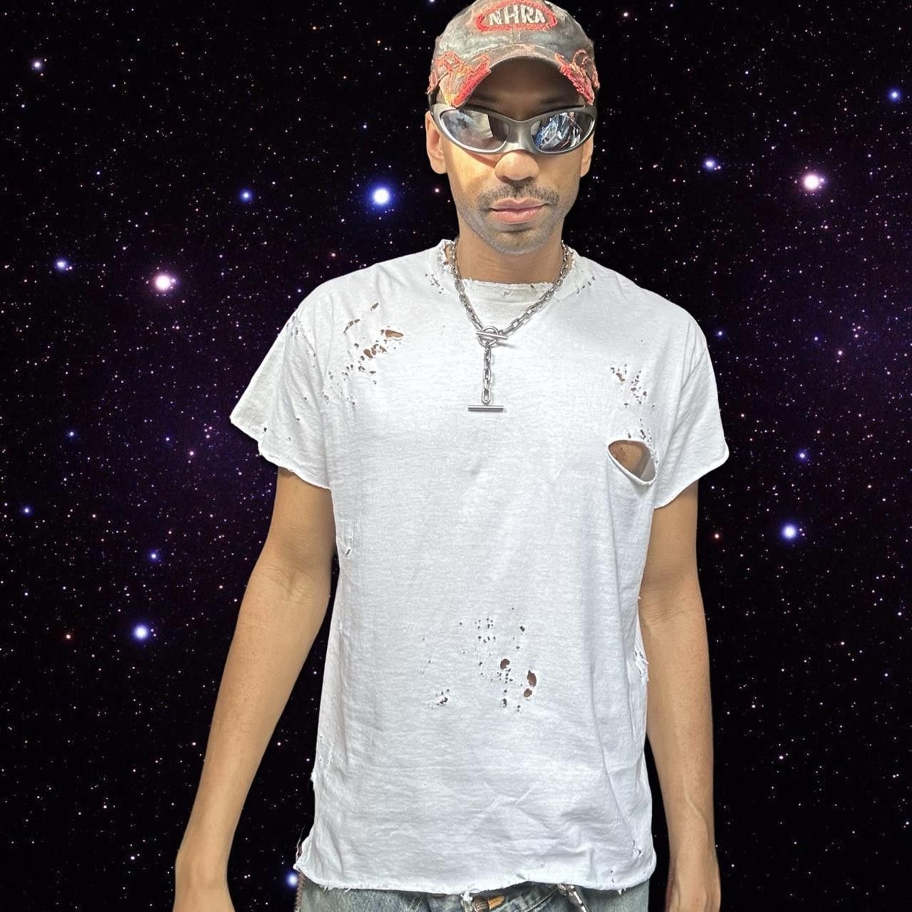 Gildan ASTROBOI* x Gildan White Ripped Grunge T-shirt - Large Size US L / EU 52-54 / 3 - 6 Thumbnail
