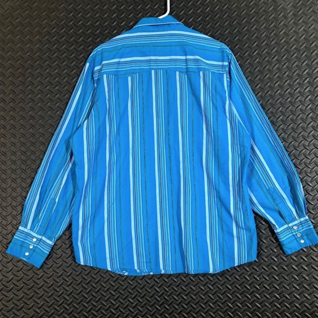 Wrangler Wrangler Shirt Western Cowboy Pearl Snap Striped Blue Gray Long Sleeve Men's XL Button Up Size US XL / EU 56 / 4 - 2 Thumbnail
