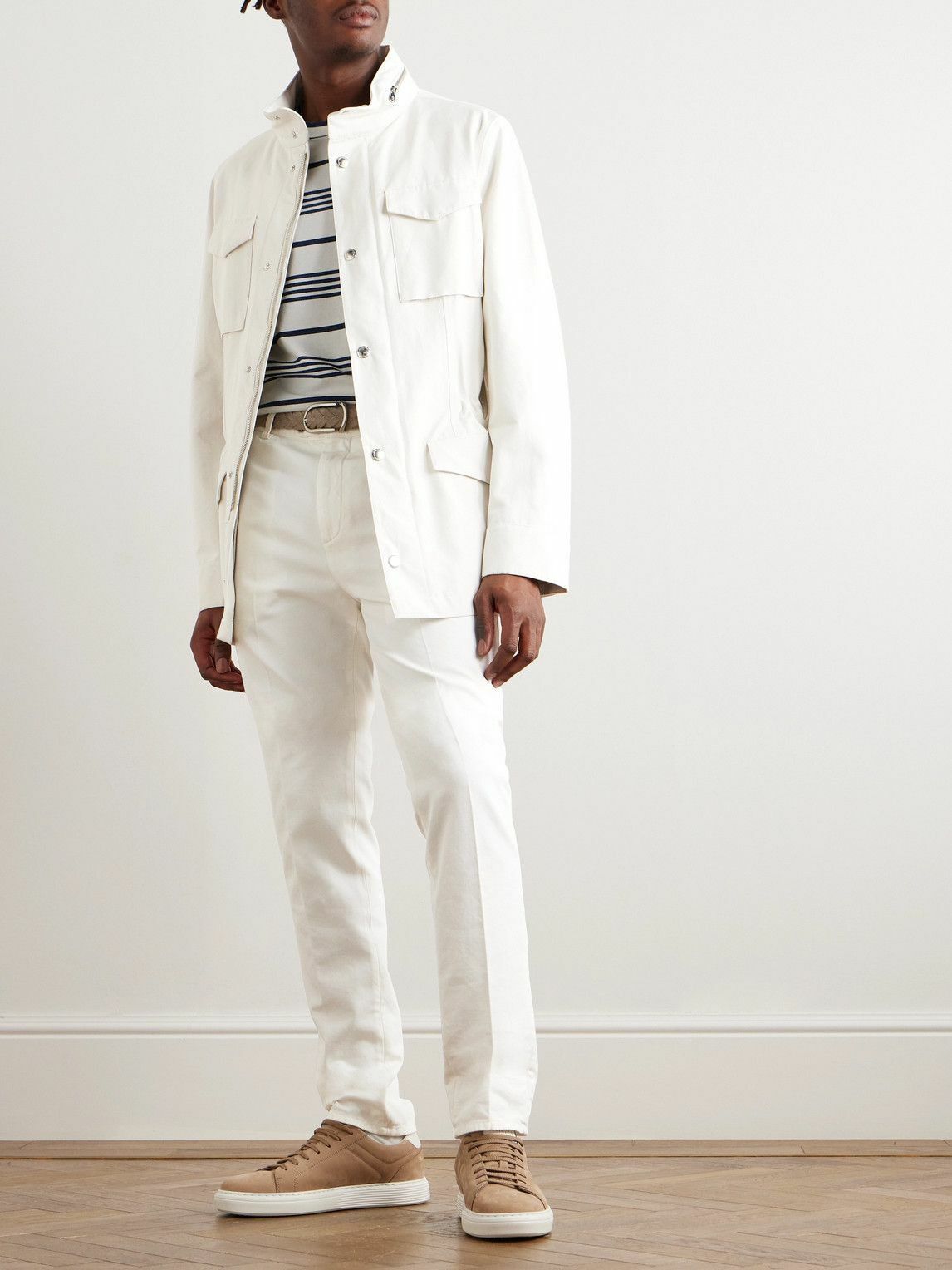 Brunello Cucinelli o1gr1nt0525 Linen & Silk Blend Field Jacket in Pearl Grey Size US M / EU 48-50 / 2 - 2 Thumbnail