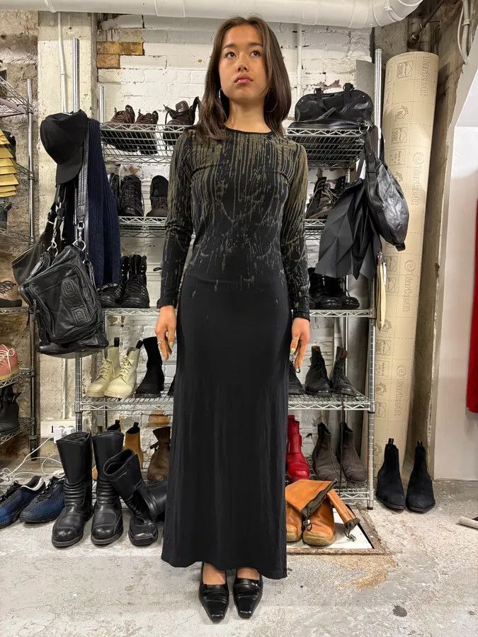 Jean Paul Gaultier FW1998 Jean Paul Gaultier Olive Blood Drip Velvet Long Dress Size M / US 6-8 / IT 42-44 - 2 Thumbnail