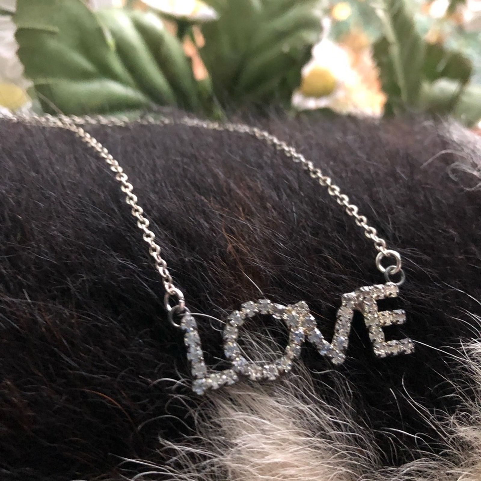 Vintage Vintage 70s clear rhinestone “LOVE” silver chain necklace Size ONE SIZE - 5 Thumbnail