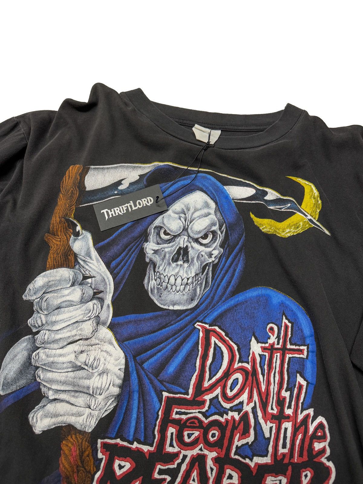 Designer × Vintage 1990s Grim Reaper “Don’t Fear The Reaper” Biker T-Shirt Size US XL / EU 56 / 4 - 1 Thumbnail