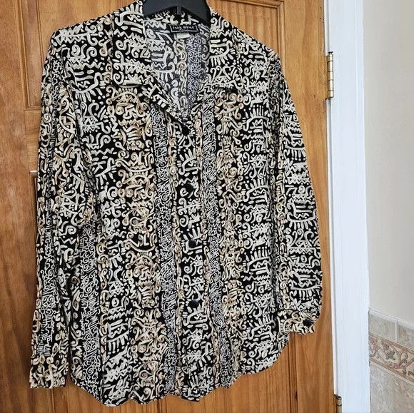 Other Vintage Black and Tan Patterned Button Front Shirt Size L / US 10 / IT 46 - 3 Thumbnail