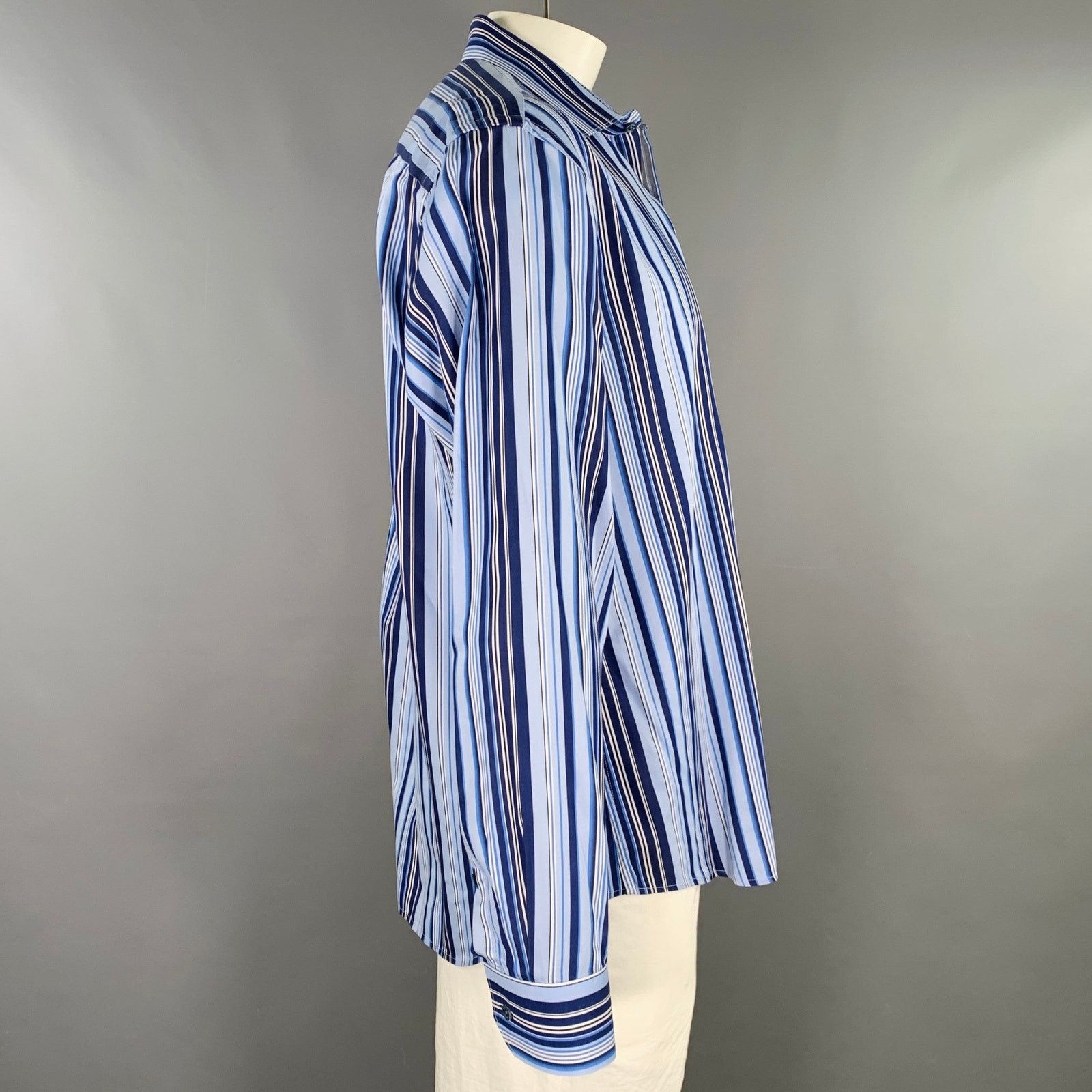 Other Blue Navy Stripe Cotton Spread Collar Long Sleeve Shirt Size US XL / EU 56 / 4 - 2 Thumbnail