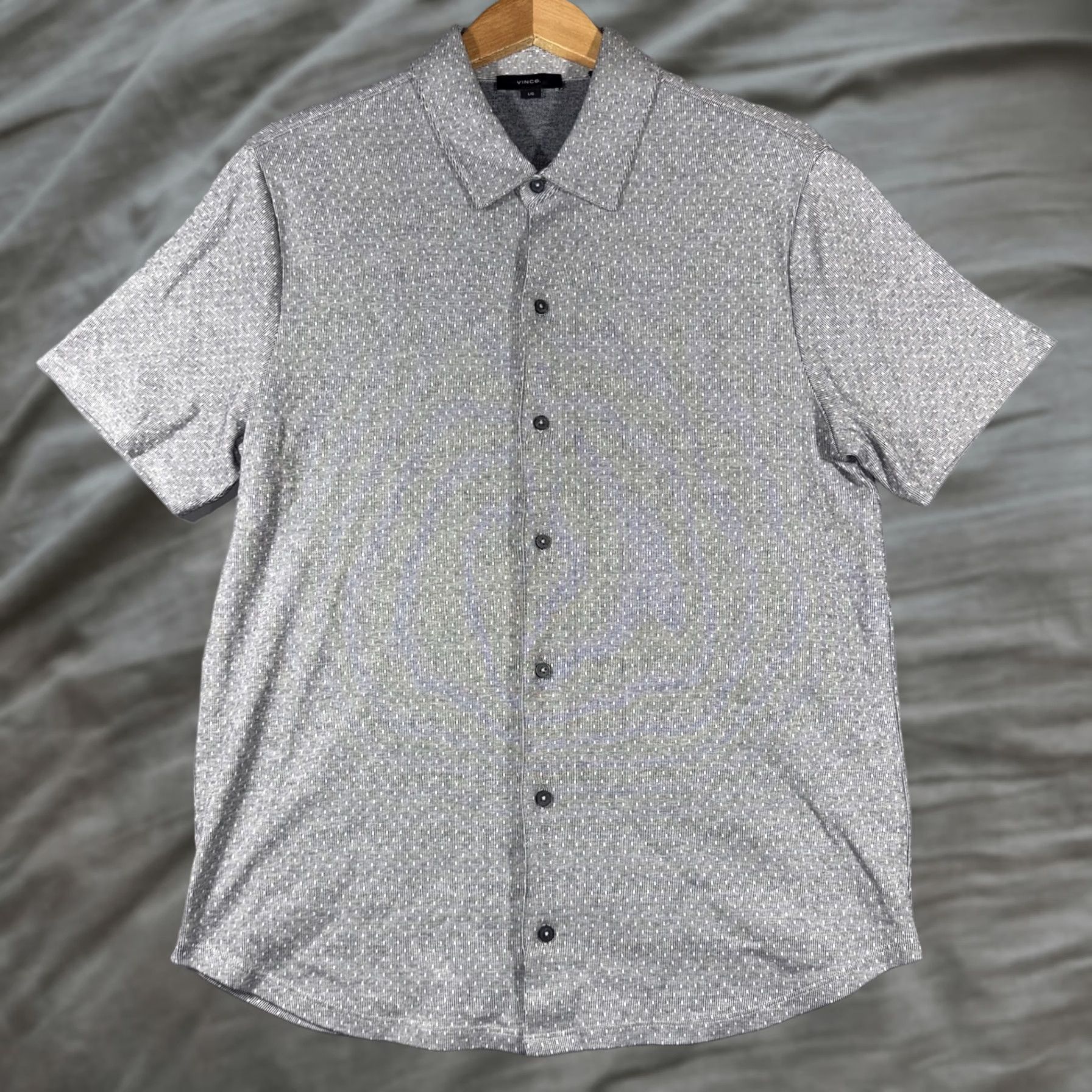 Vince Vince Shirt Mens Large Gray Geometric Cotton Short Sleeve Button Front Casual Size US L / EU 52-54 / 3 - 1 Thumbnail
