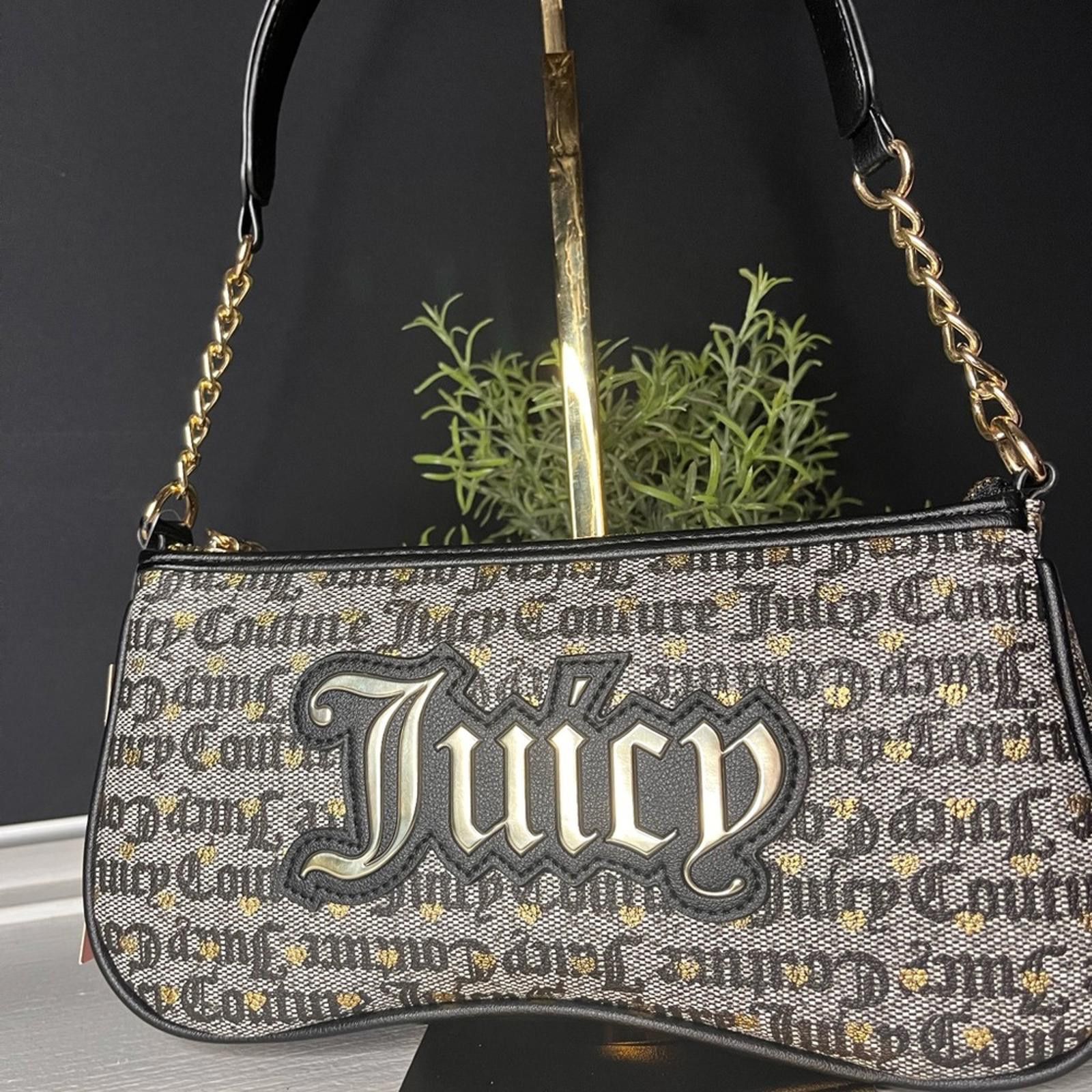 Juicy Couture Jeans Juicy Couture Poker Face Black And Gold Baguette Bag Size ONE SIZE - 1 Thumbnail