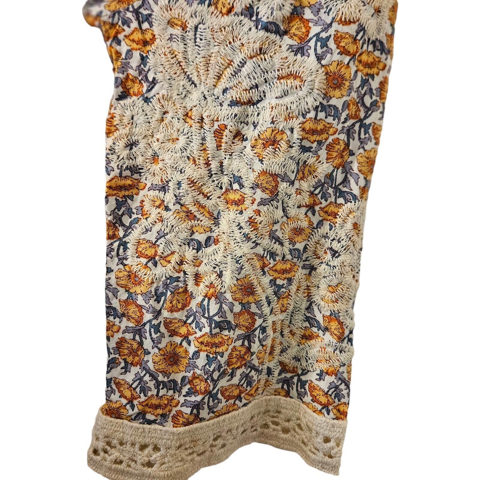 Designer Solitaire Boho Chic Embroidered Blouse Crochet Detail-Sz L Size L / US 10 / IT 46 - 4 Thumbnail