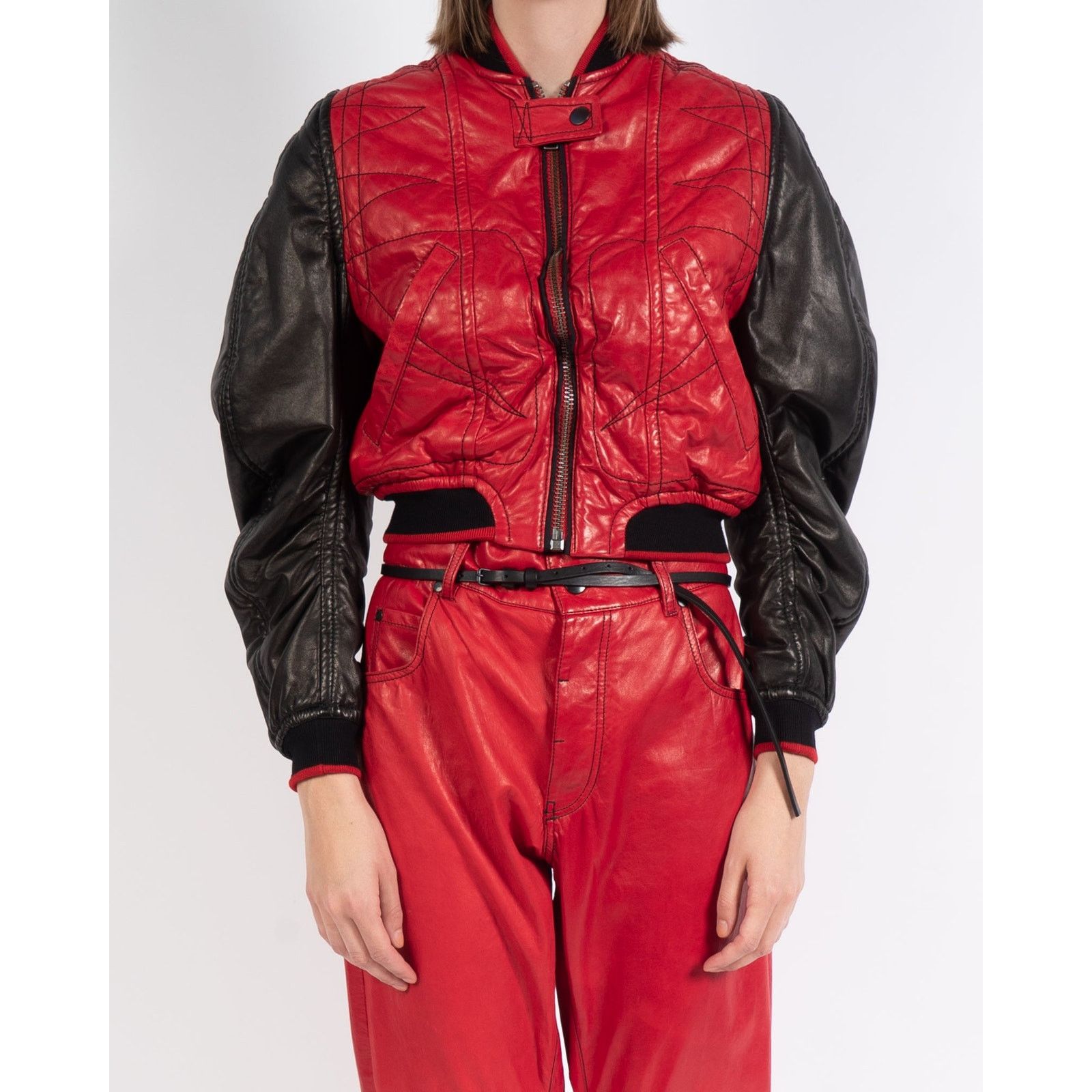 Haider Ackermann SS18 Round Bomber in Red & Black Leather Size XXS / US 00 / IT 34 - 1 Thumbnail