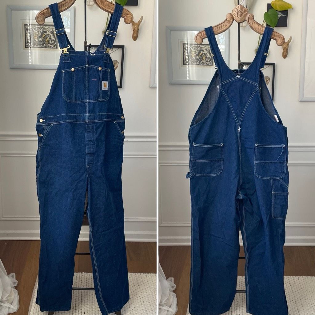 Top Vintage Carhartt Overalls Bib Long Denim Blue Carpenter 42 x 32 R07 DST Pants