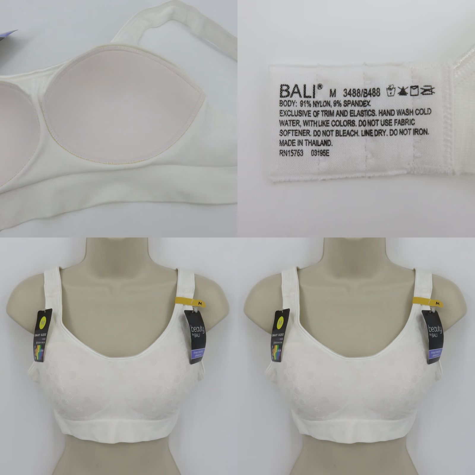 Vintage Bali Comfort Revolution Wireless Bra M White Womens Medium Vintage? No. (But must be exactly from original words; avoid adding) Size ONE SIZE - 9 Thumbnail