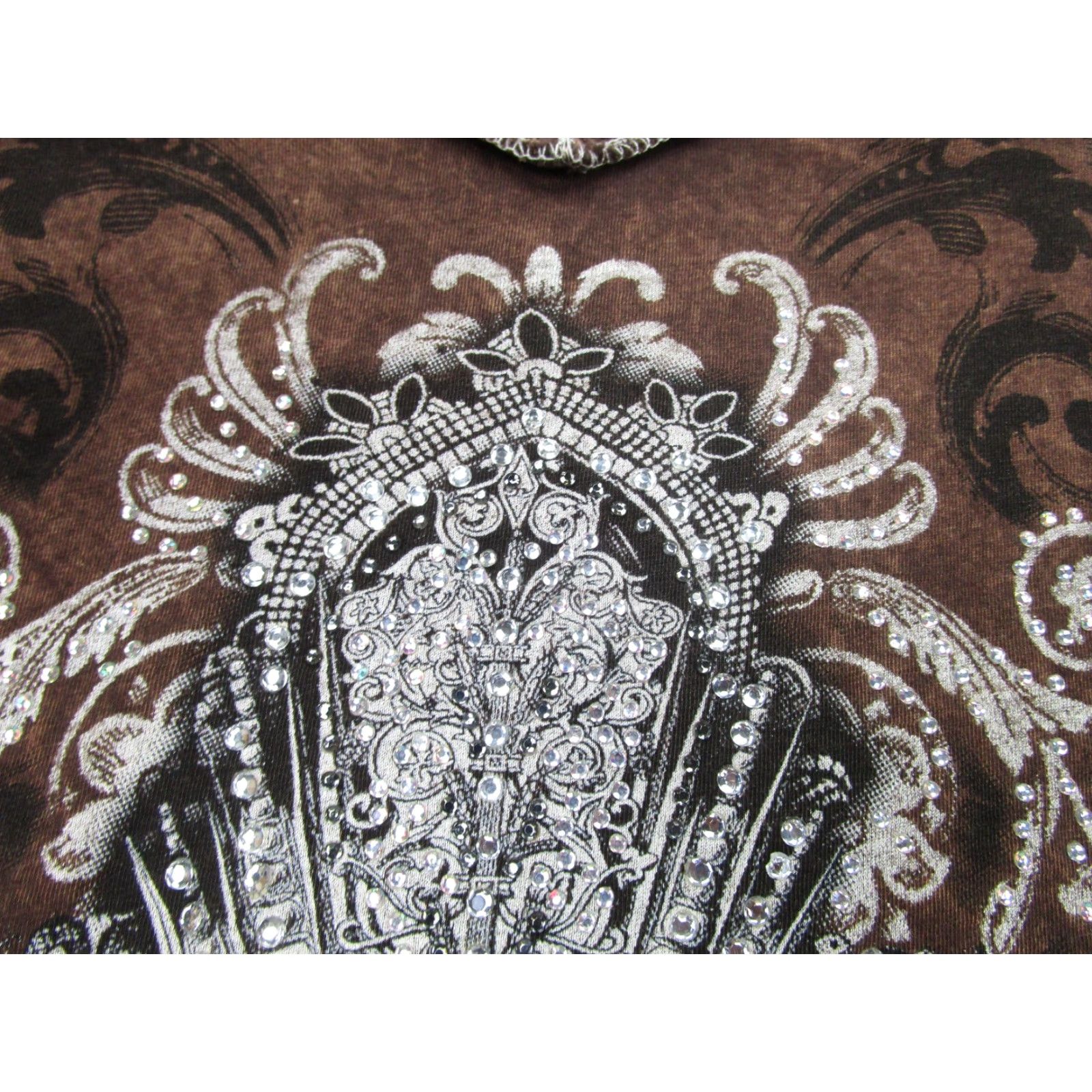 Vintage Vocal Shirt Womens L Brown Rhinestone Cross V-neck Made USA y2k Mall Cyber goth Shirt Woman Long Sleeve Tunic Size L / US 10 / IT 46 - 5 Thumbnail