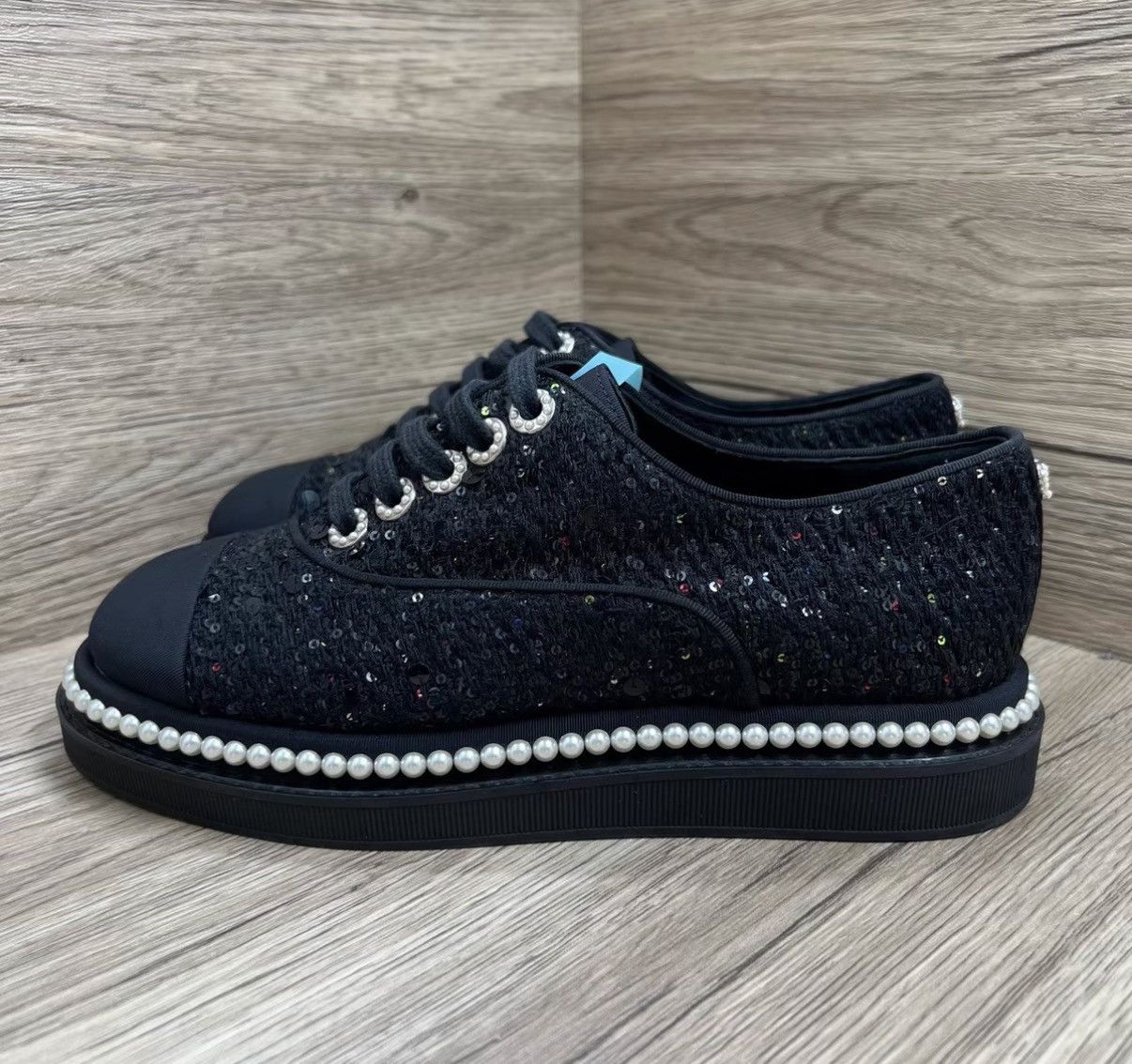 Chanel Chanel Black Pearl Sequin Double C Loafers J41 Size US 6 / IT 36 - 1 Thumbnail