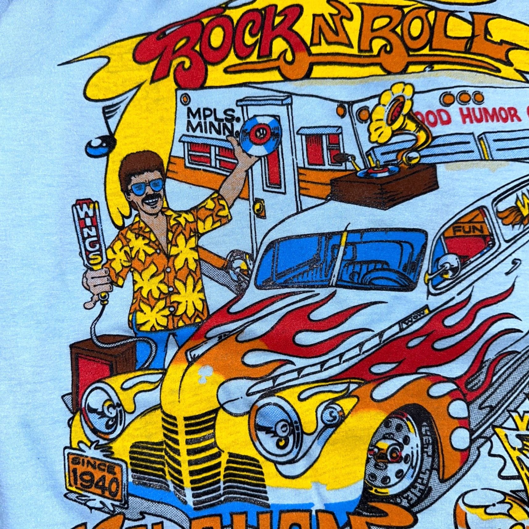 Alife VINTAGE Rock N Roll 80s T Shirt Kalahan Wings Beer Rockabilly Life Cars Graph Knits Men Blue L Crew Neck Short Sleeve Graphic Print Size Regular Size US L / EU 52-54 / 3 - 4 Thumbnail