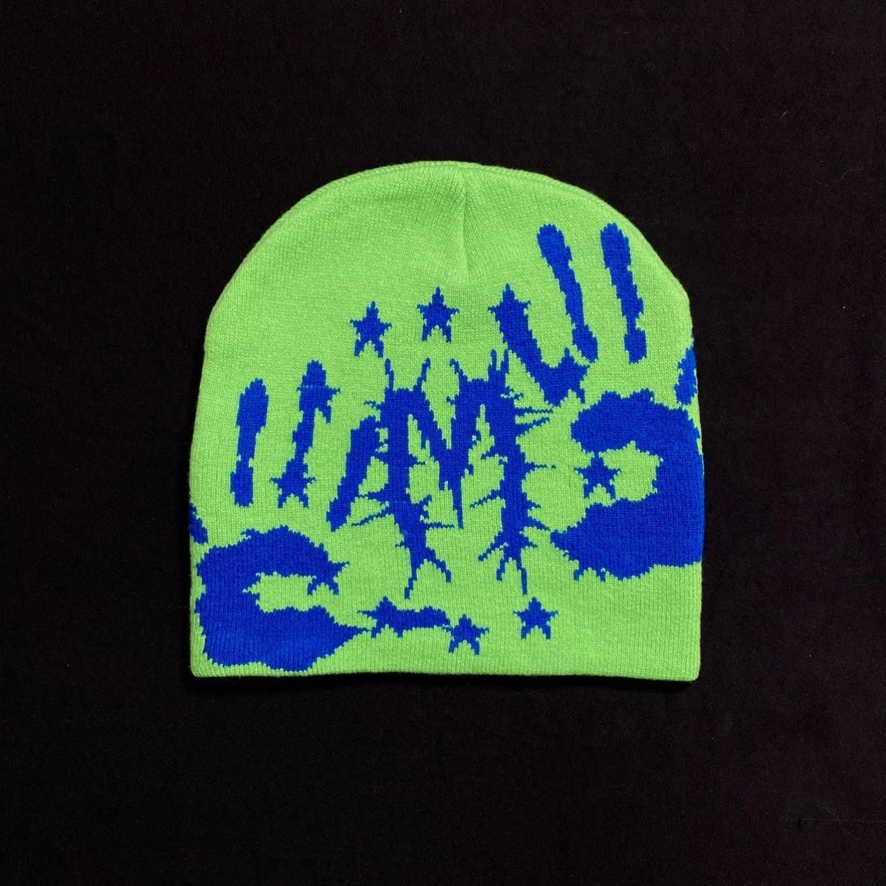 Japanese Brand Rare Handprint Graphic Design No Cuff Knit Green Beanie OS Size ONE SIZE - 1 Thumbnail