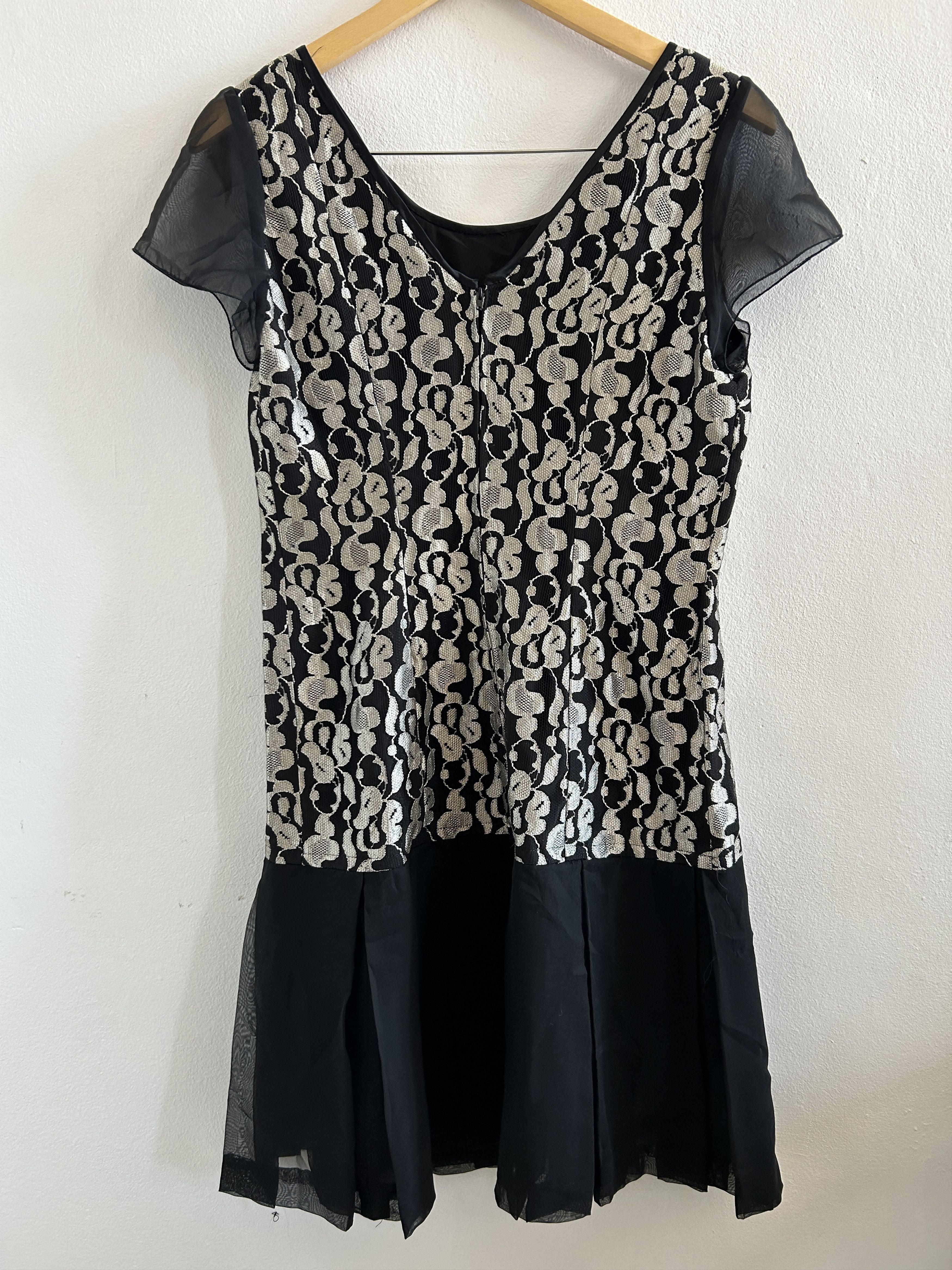 Vintage Vintage 90s Black Silver Lace Metallic Dress Size L / US 10 / IT 46 - 9 Thumbnail