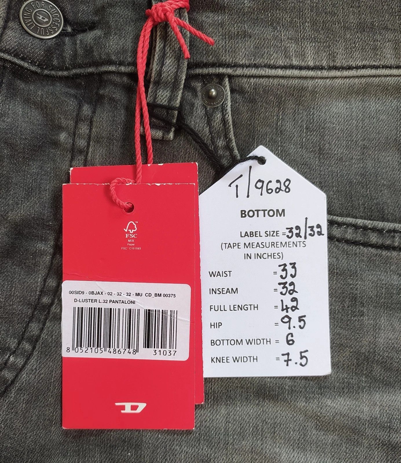 Diesel Diesel D-LUSTER L.32 MENS JEANS T/9628 Size US 32 / EU 48 - 6 Thumbnail