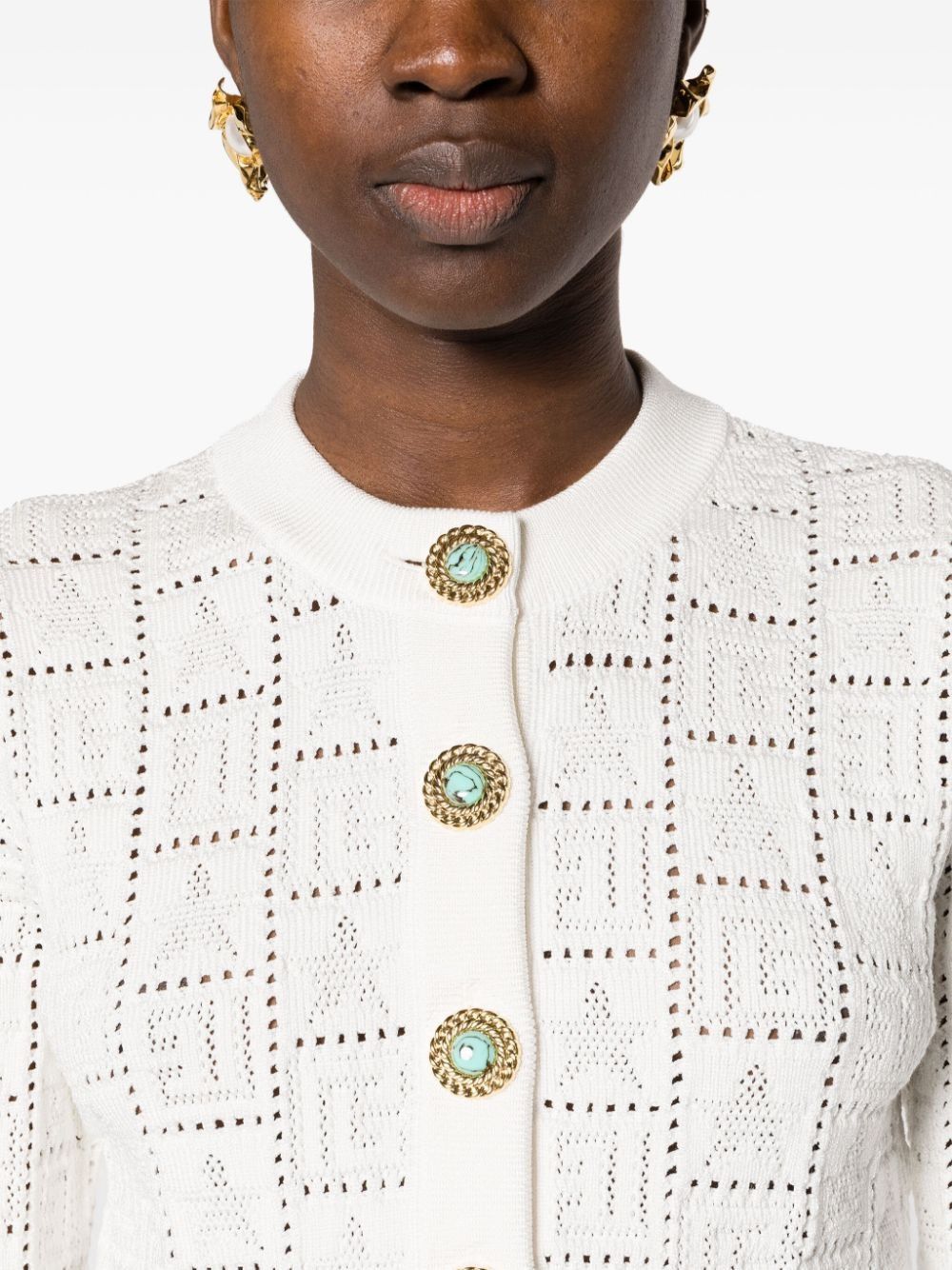 Balmain o1s1wg110825 Knit Monogram Cardigan in White Size M / US 6-8 / IT 42-44 - 4 Thumbnail
