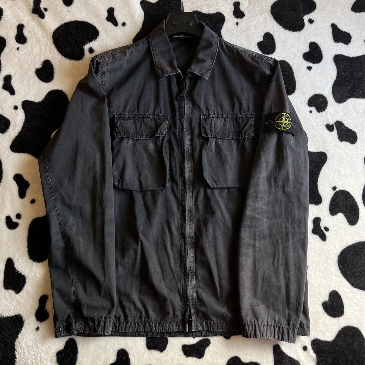 image of Stone Island Zip Up Overshirt (Xl) in Black, Men's