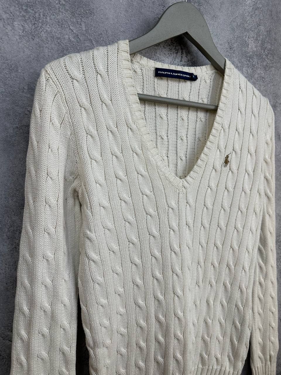 Ralph Lauren Sport Ralph Lauren Sport Cable Knit V-Neck VIntage Ivory Sweater Size M / US 6-8 / IT 42-44 - 2 Thumbnail