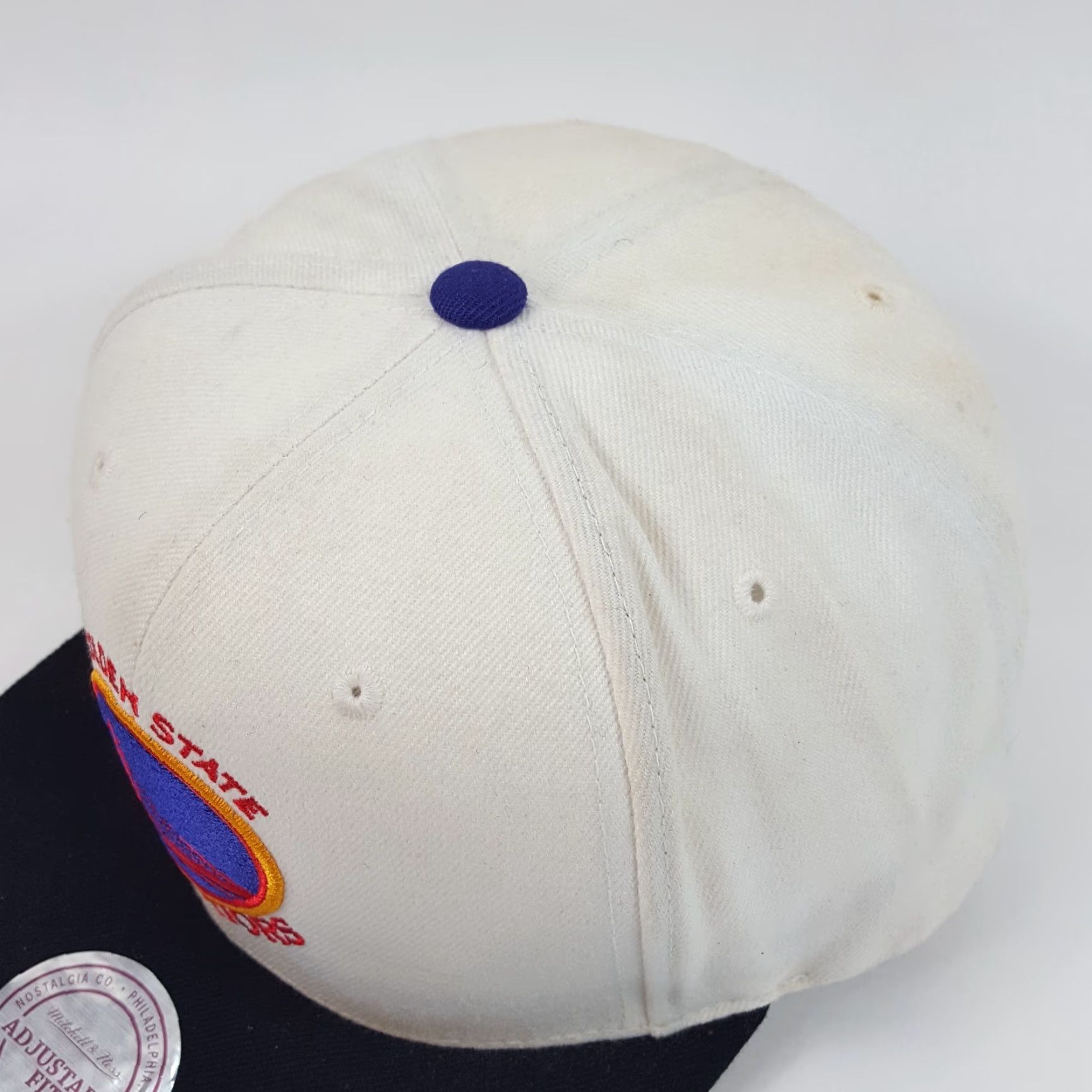 Mitchell & Ness VINTAGE Mitchell & Ness Golden State Warriors Wool Snapback Baseball Cap Hat - White, One Size, 90s Retro Logo, Adjustable, Men’s Baseball Cap Size ONE SIZE - 5 Thumbnail