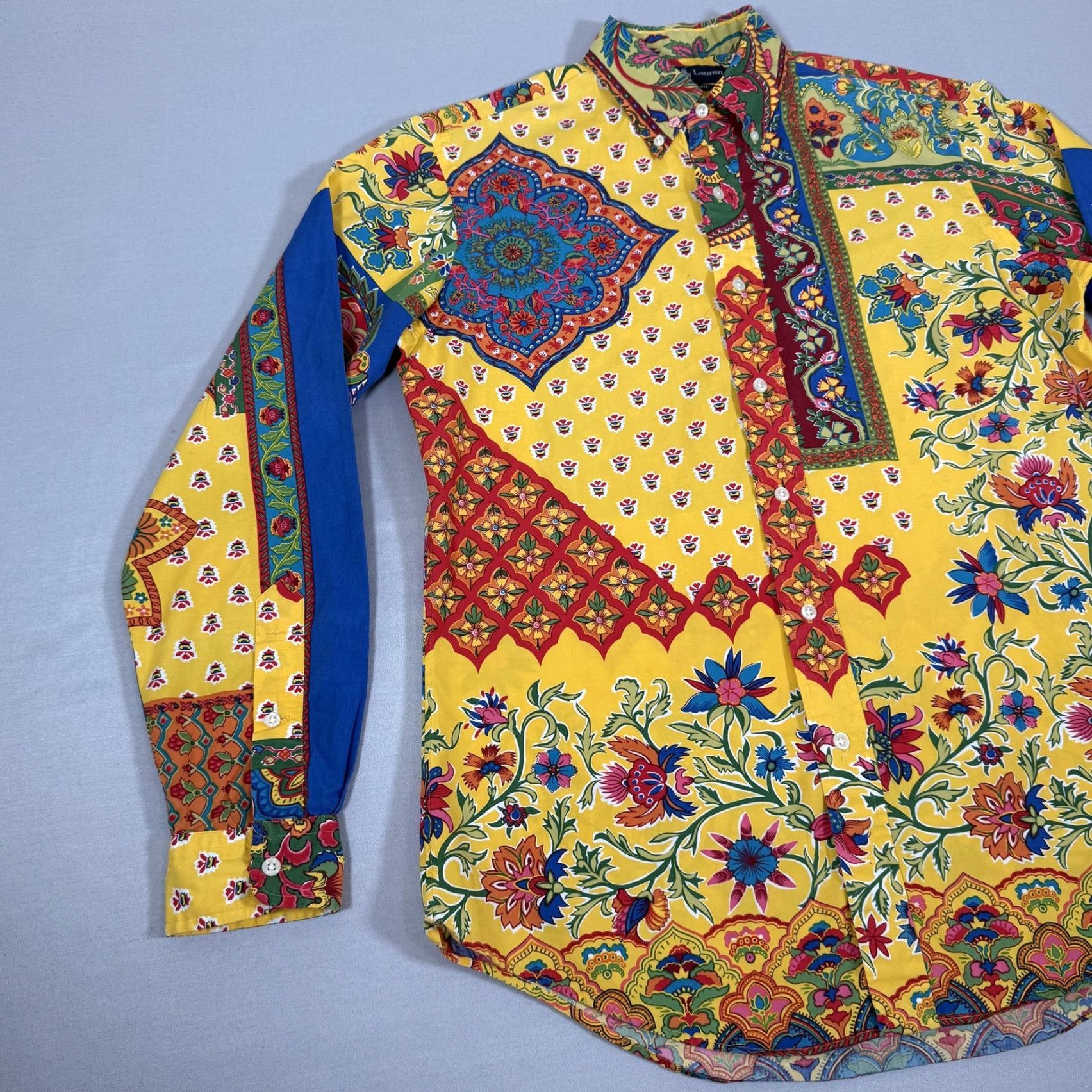 Polo Ralph Lauren VINTAGE Polo Ralph Lauren Shirt Mens M Yellow Floral Paisley 90s Button-Up Long Sleeve Cotton Shirt Size US M / EU 48-50 / 2 - 6 Thumbnail