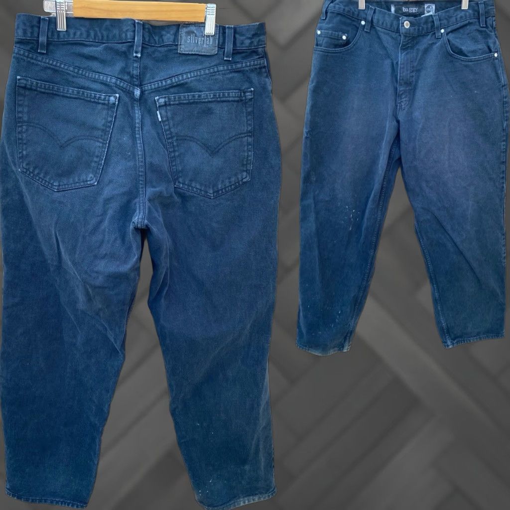 Vintage VINTAGE SilverTab Levi's Baggy Jeans Black Distressed 36x32 Jeans Mens 5-Pocket Denim High Rise Tapered 100% Cotton Registed? Size US 36 / EU 52 - 1 Thumbnail