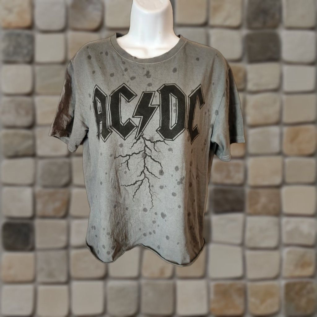 Vintage AC/DC Tie Dye Short Sleeve Crop Top T-Shirt Gray Size M Women Crew Neck Size M / US 6-8 / IT 42-44 - 1 Thumbnail