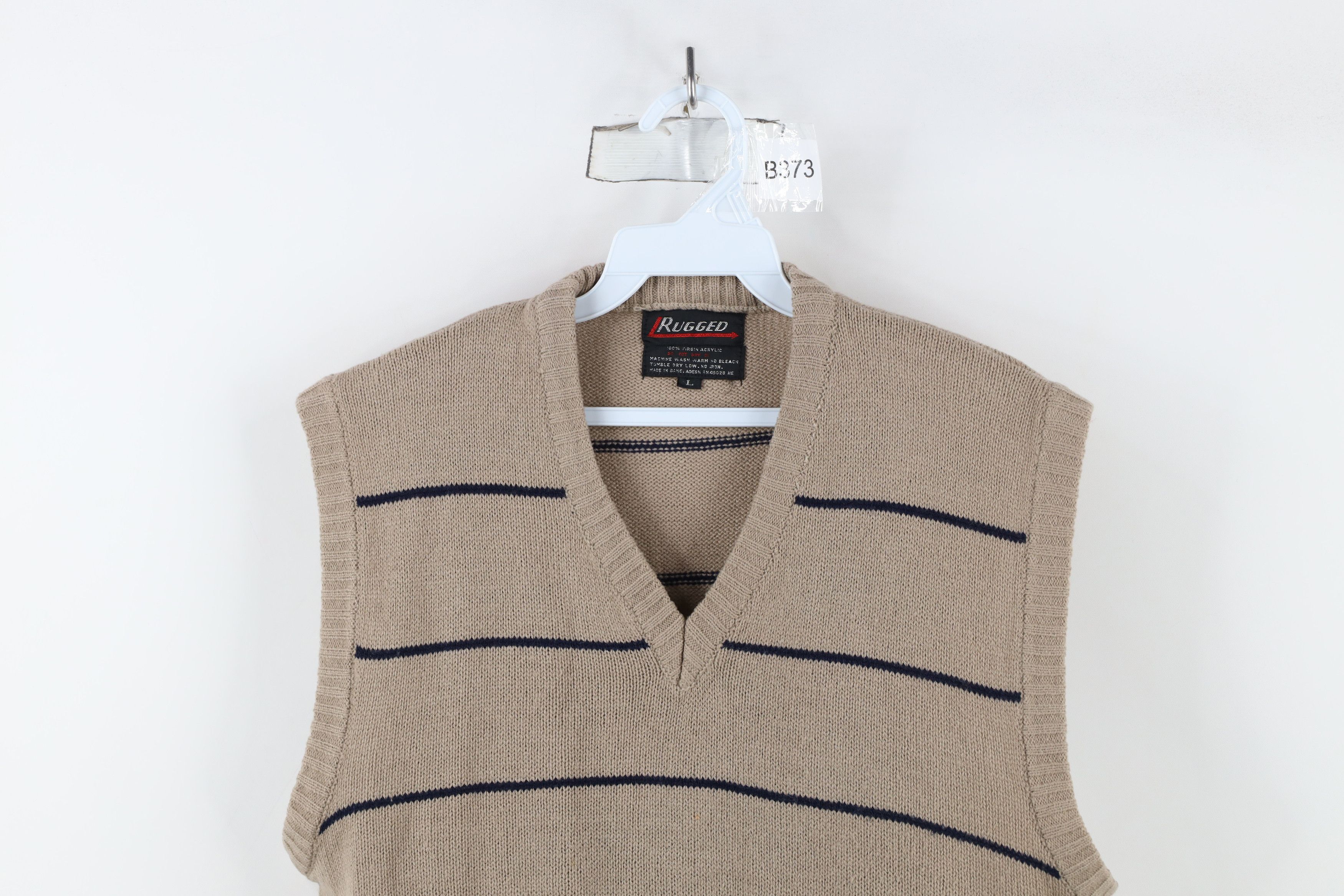 Vintage Vintage 70s Streetwear Striped V-Neck Sweater Vest Beige Size L / US 10 / IT 46 - 2 Thumbnail